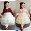 Sét váy dạ bé gái cao cấp, đầm tết sang chảnh phối voan tầng, giá chỉ 199.000₫