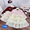 Sét váy dạ bé gái cao cấp, đầm tết sang chảnh phối voan tầng, giá chỉ 199.000₫ 8