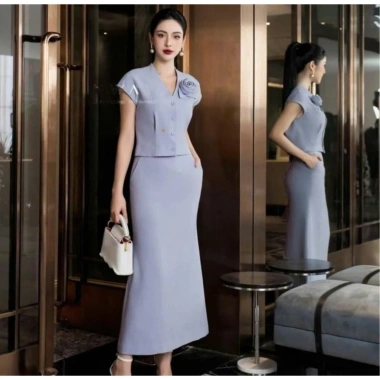 Sét váy dài trẻ trung năng động áo đính hoa may thủ công B49 - Giá chỉ 270.300 VND