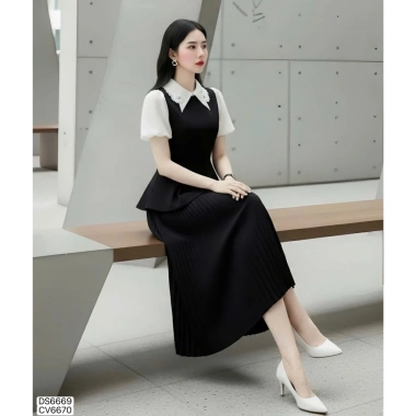 Set váy đen xòe dài công sở cổ áo trắng ren - Dolce Viva DS6.669 giá 675.000₫ 4