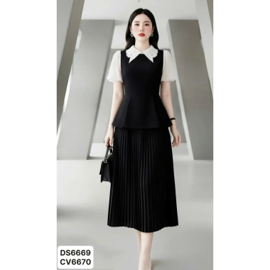 Set váy đen xòe dài công sở cổ áo trắng ren - Dolce Viva DS6.669 giá 675.000₫ 5