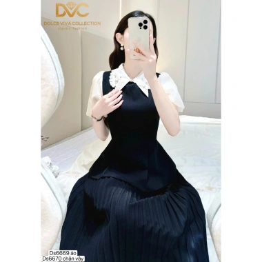 Set váy đen xòe dài công sở cổ áo trắng ren - Dolce Viva DS6.669 giá 675.000₫ 8