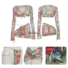 Set váy đi biển 3 món: croptop tay dài, quần lót lọt khe, chân váy ngắn hoa xếp ly - thời trang nữ
