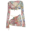 Set váy đi biển 3 món: croptop tay dài, quần lót lọt khe, chân váy ngắn hoa xếp ly - thời trang nữ 9