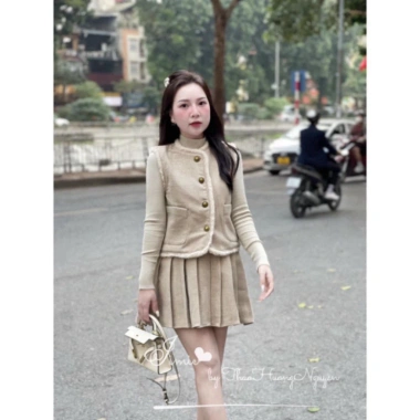 Set Váy Len Dạ Phối Gile Nữ Cao Cấp – Thiết Kế Tiểu Thư Sang Trọng, Thanh Lịch, Chuẩn Hàn Quốc, Thu Đông 2.025, Giá 250k