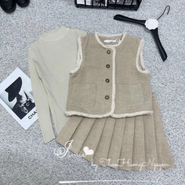 Set Váy Len Dạ Phối Gile Nữ Cao Cấp – Thiết Kế Tiểu Thư Sang Trọng, Thanh Lịch, Chuẩn Hàn Quốc, Thu Đông 2.025, Giá 250k