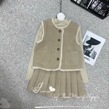 Set Váy Len Dạ Phối Gile Nữ Cao Cấp – Thiết Kế Tiểu Thư Sang Trọng, Thanh Lịch, Chuẩn Hàn Quốc, Thu Đông 2.025, Giá 250k