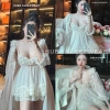 Set Váy Ngủ + Áo Choàng Voan Lụa Ren Hoa Hồng Siêu Mềm Sexy Xíu Sleepwear 425k