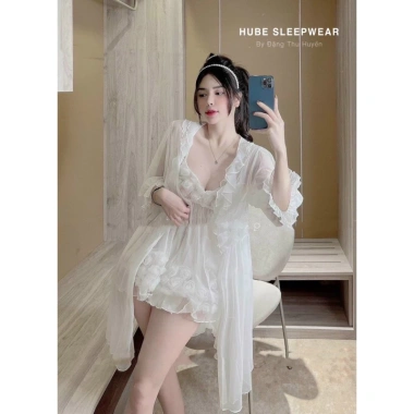 Set Váy Ngủ + Áo Choàng Voan Lụa Ren Hoa Hồng Siêu Mềm Sexy Xíu Sleepwear 425k 8 Set Váy Ngủ + Áo Choàng Voan Lụa Ren Hoa Hồng Siêu Mềm Sexy Xíu Sleepwear 425k 8