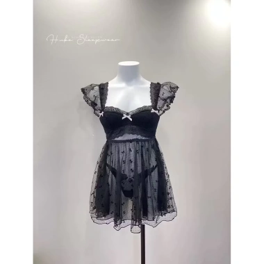Set Váy Ngủ Cao Cấp Hube Sleepwear - Áo Choàng Voan Nơ Nhí, Ren, Lụa, Chấm Bi, Viền Ngực Xoè, Tầng, Giá 435.000 VND 11