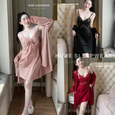 Set Váy Ngủ Cao Cấp Xíu Sleepwear - Áo Choàng Lụa Ren Dây Buộc, Giá 495.000 Set Váy Ngủ Cao Cấp Xíu Sleepwear - Áo Choàng Lụa Ren Dây Buộc, Giá 495.000