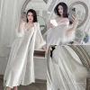 Set Váy Ngủ Hai Dây + Áo Choàng Lụa Tay Lông Xẻ Ngực Dài Sang Chảnh - 545k