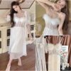 Set Váy Ngủ Lụa Cao Cấp + Áo Choàng Voan Lông Mút Ren Croset - Giá 525.000 VND