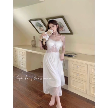 Set Váy Ngủ Lụa Cao Cấp + Áo Choàng Voan Lông Mút Ren Croset - Giá 525.000 VND 3
