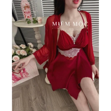 Set Váy Ngủ Lụa Cao Cấp và Áo Choàng Hai Dây Ren Eo Ngực - Xíu Sleepwear Giá 485k 3
