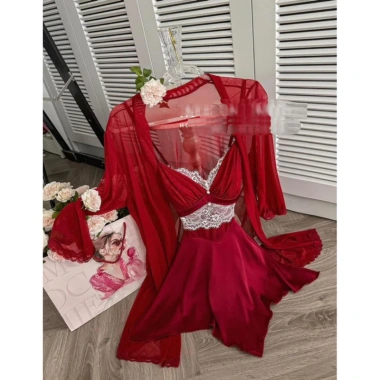 Set Váy Ngủ Lụa Cao Cấp và Áo Choàng Hai Dây Ren Eo Ngực - Xíu Sleepwear Giá 485k 6
