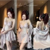 Set Váy Ngủ Lụa Ren Eo Xoè, Áo Choàng Tầng Bèo, Gọng Mút Ngực Cao Cấp - Xíu Sleepwear 395k