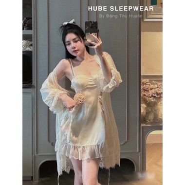 Set Váy Ngủ Midnite và Áo Choàng Lụa Ren Viền Eo Bèo - Sexy, Giá ưu đãi 395.000 VND 2