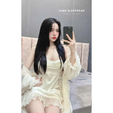 Set Váy Ngủ Midnite và Áo Choàng Lụa Ren Viền Eo Bèo - Sexy, Giá ưu đãi 395.000 VND 3