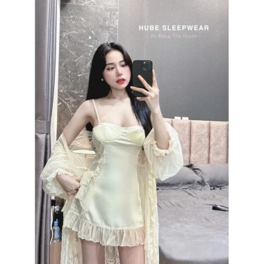 Set Váy Ngủ Midnite và Áo Choàng Lụa Ren Viền Eo Bèo - Sexy, Giá ưu đãi 395.000 VND 4