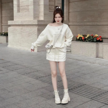 Sét váy nỉ túi chữ thêu đẹp lung linh, chất tì 2, da cứng cáp, cầm chắc, chỉ 199k - hot trend