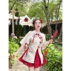Sét váy Tết thêu cổ tàu, nút 1 bên, tay lững, nơ tà, xẻ dài mix voan tơ xòe + quần, size 1M (38-56kg) - Giá 219.000 2