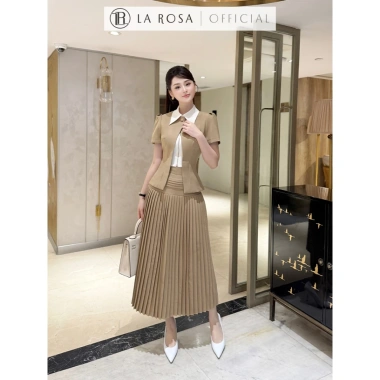 Set Váy Tiểu Thư La Rosa Thanh Lịch – Áo Sơ Mi và Chân Váy Xếp Ly Dài Xinh Sang Basic S879 529k