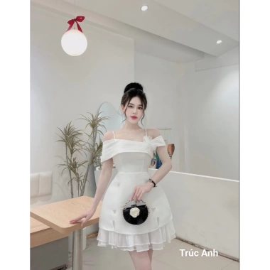 Set váy tiểu thư trắng 2 dây, đầm xòe hai tầng phối - 299.000đ Xưởng May Na Bùi 6