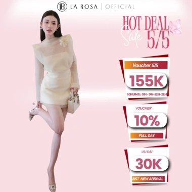 Set váy tơ La Rosa cao cấp áo 2 dây, áo ngoài đính hoa, chân váy tiểu thư thanh lịch, giảm còn 790.000₫