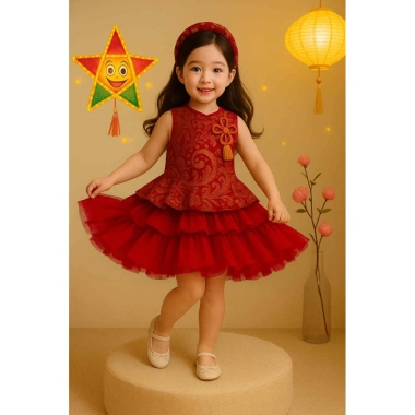Set váy trung thu bé gái 10-30kg kèm mấn - Thiết kế xinh xắn, giá ưu đãi 129k 2