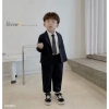 Set vest dài tay bé trai Beemo 2 túi vải text chéo mềm mại, cà vạt tặng, phù hợp sự kiện và Tết 23.316B1