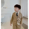 Set vest dài tay bé trai Beemo 2 túi vải text chéo mềm mại, cà vạt tặng, phù hợp sự kiện và Tết 23.316B1 4