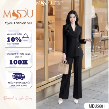 Set Vest Đen Gold Nhật Cao Cấp MDU5.681 - Áo Vest Dài Tay & Quần Tây Ống Loe, Giá 859.000