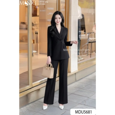 Set Vest Đen Gold Nhật Cao Cấp MDU5.681 - Áo Vest Dài Tay & Quần Tây Ống Loe, Giá 859.000