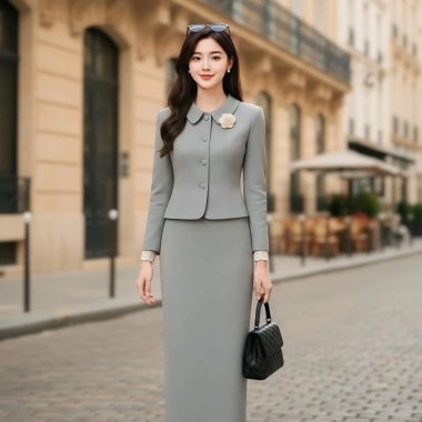 Sét Vets Công Sở Nữ Áo Vest Cổ Sen + Chân Váy Dài Thanh Lịch Giá 379.000 VND
