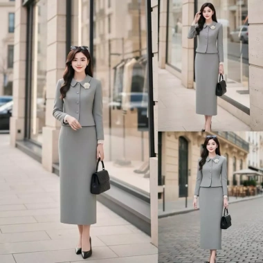 Sét Vets Công Sở Nữ Áo Vest Cổ Sen + Chân Váy Dài Thanh Lịch Giá 379.000 VND