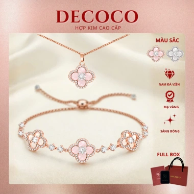 Set vòng cổ & vòng tay SAKURA cỏ 4 lá charm hoa đá xà cừ mạ vàng trắng - Giảm 22% chỉ 189.000₫