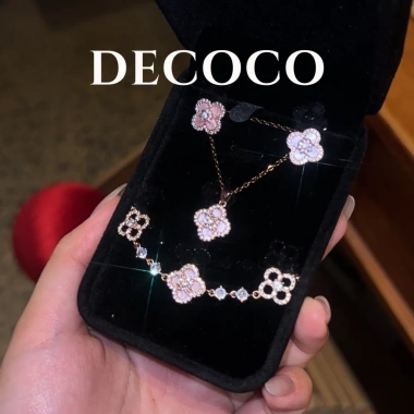 Set vòng cổ & vòng tay SAKURA cỏ 4 lá charm hoa đá xà cừ mạ vàng trắng - Giảm 22% chỉ 189.000₫