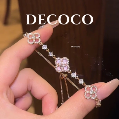 Set vòng cổ & vòng tay SAKURA cỏ 4 lá charm hoa đá xà cừ mạ vàng trắng - Giảm 22% chỉ 189.000₫