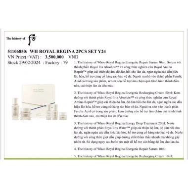 Set Whoo Royal Regina Energetic 5pcs - Dưỡng phục hồi da, tái sinh sức sống, giảm giá 769.000₫