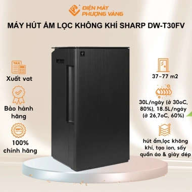 Sharp DW-T30FV Máy hút ẩm lọc không khí 30L/ngày 77m2, xuất VAT, giá 5,2 triệu, BH 12 tháng