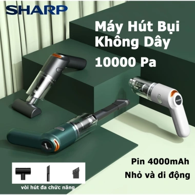 Sharp Máy hút bụi cầm tay không dây 120W Mini 10.000Pa Pin 4.000mAh kèm nhiều đầu - Giá ưu đãi 525.000₫