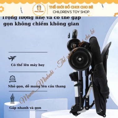 Ship Hoả Tốc Xe đẩy gấp gọn xoay 2 chiều có đệm, mái & phụ kiện du lịch - DUMBO STORE 299k