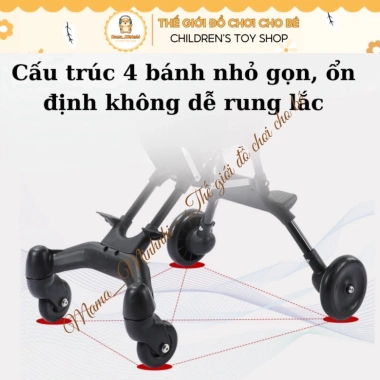 Ship Hoả Tốc Xe đẩy gấp gọn xoay 2 chiều có đệm, mái & phụ kiện du lịch - DUMBO STORE 299k
