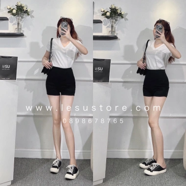 Short thun Umi trơn đen lưng cao - Ảnh tự chụp thời trang, giảm giá 152k 3