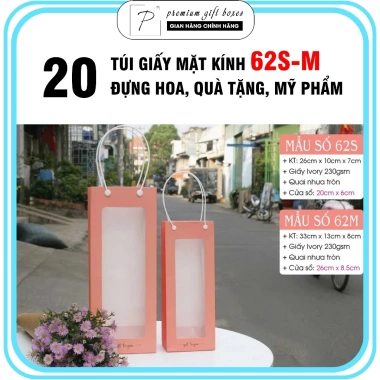 Sỉ 10 Cái 2 Màu MS Túi 62 - Túi đựng hoa khô, hoa tươi, chai gội đầu, lọ sản phẩm có cửa sổ mica Xưởng Hộp Túi PGB