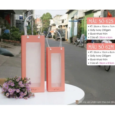Sỉ 10 Cái 2 Màu MS Túi 62 - Túi đựng hoa khô, hoa tươi, chai gội đầu, lọ sản phẩm có cửa sổ mica Xưởng Hộp Túi PGB
