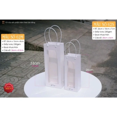 Sỉ 10 Cái 2 Màu MS Túi 62 - Túi đựng hoa khô, hoa tươi, chai gội đầu, lọ sản phẩm có cửa sổ mica Xưởng Hộp Túi PGB