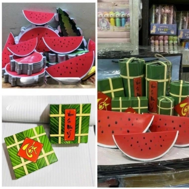 Sỉ 10 mô hình bánh Chưng, bánh Tét, dưa Hấu - Hộp giấy gấp trang trí Tết 26.000 VND
