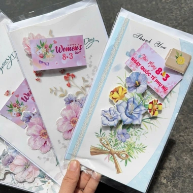 Sỉ 10 thiệp chúc mừng 3D mẫu 8/3 20/11 20/10 loại lớn hình hoa nổi - 35.000đ 6